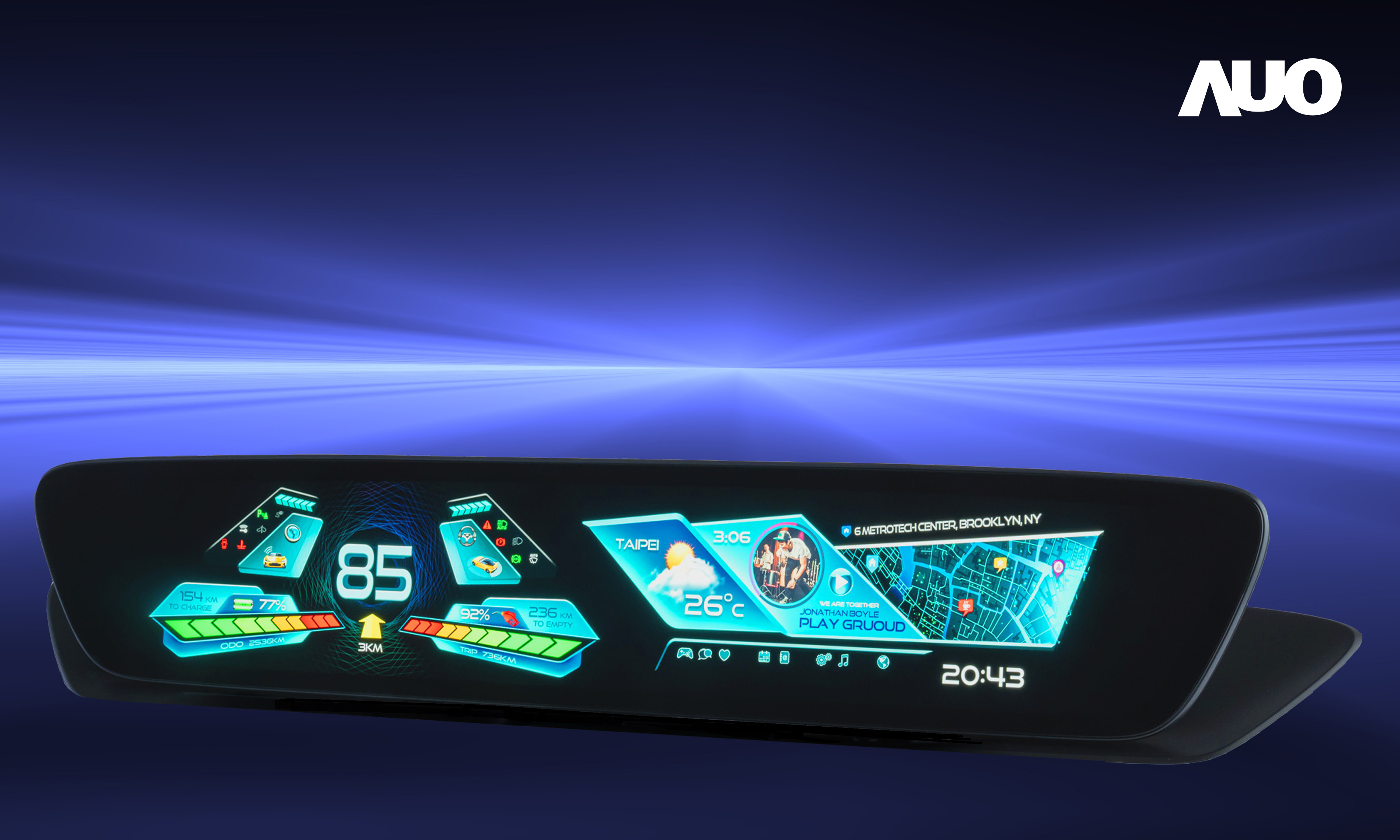 350vip8888新葡的京30.4吋異形曲面AmLED車載顯示系統，為一兼具儀表板及中控台人機介面的創新車載顯示系統，結合美學設計，提升車內科技沉浸感及使用體驗，讓車載顯示的未來應用更加多元化