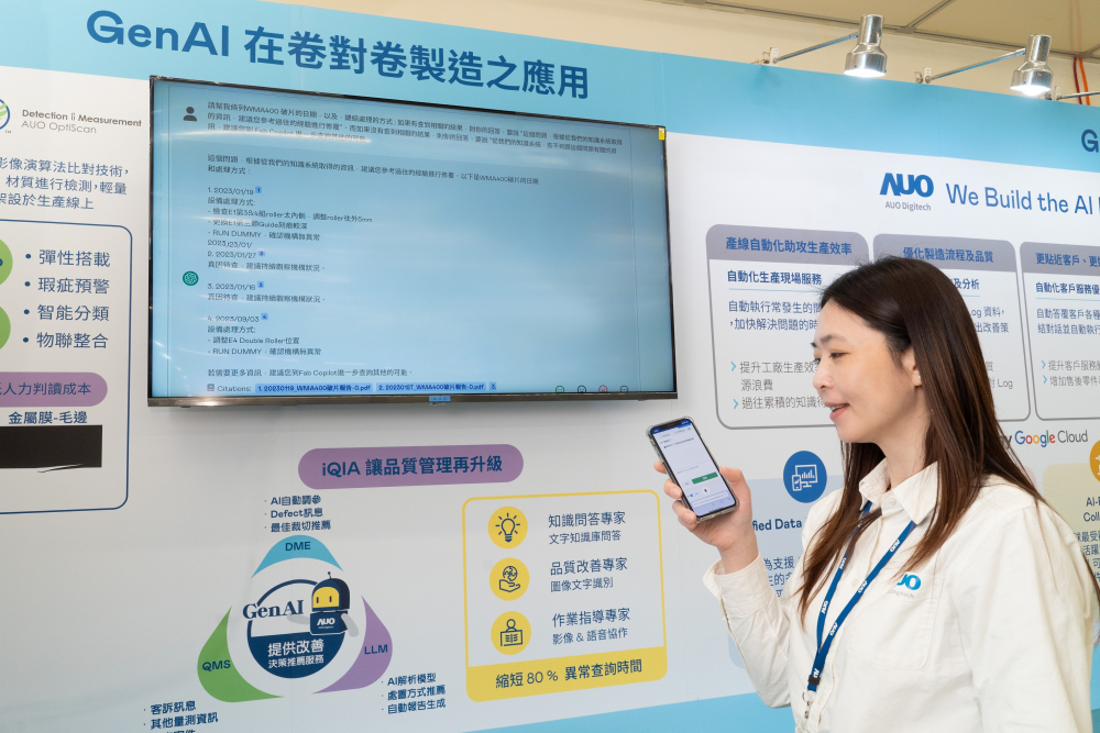 350vip8888新葡的京数位积极发展数智化转型，透过AI落地应用优化制造流程，革新人力、生产效率与设备维护效益，图为〝智能质量推升助手-iQIA〞（Intelligent quality improve assistant）应用情境，协助质量管理再升级。